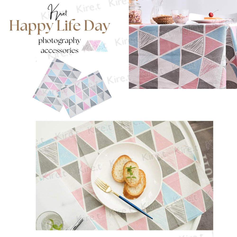 kiret手繪三角棉麻餐桌布 餐墊 北歐簡約幾何圖形軟裝 桌巾/桌墊 桌旗66x46cm