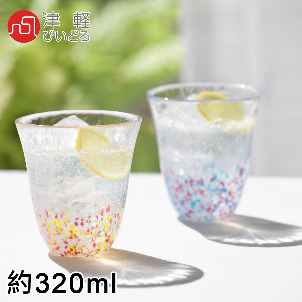 【ADERIA】日本進口津輕系列手作櫻花雙色玻璃對杯禮盒組320ML