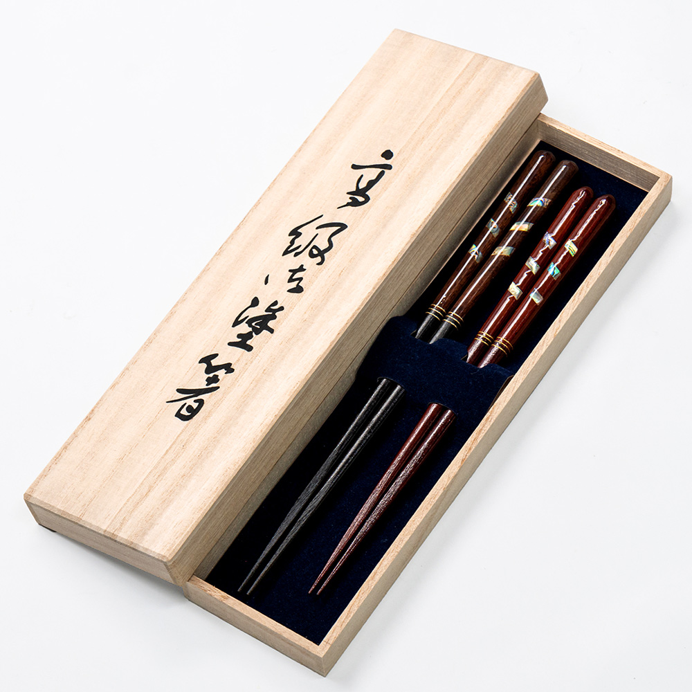 【若狹塗】日本製 雙澤珠貝 鑲貝漆筷2入禮盒組 夫妻筷 鮑魚貝(若狹塗 雙澤珠貝 夫妻筷)