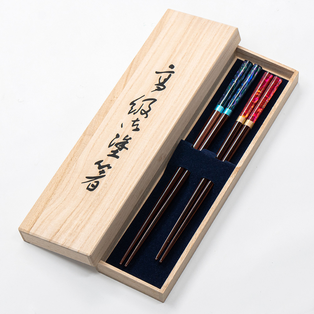 【若狹塗】日本製 炫貝 若狹塗 漆筷2入禮盒組 夫妻筷 傳統工藝(若狹塗 炫貝 夫妻筷)
