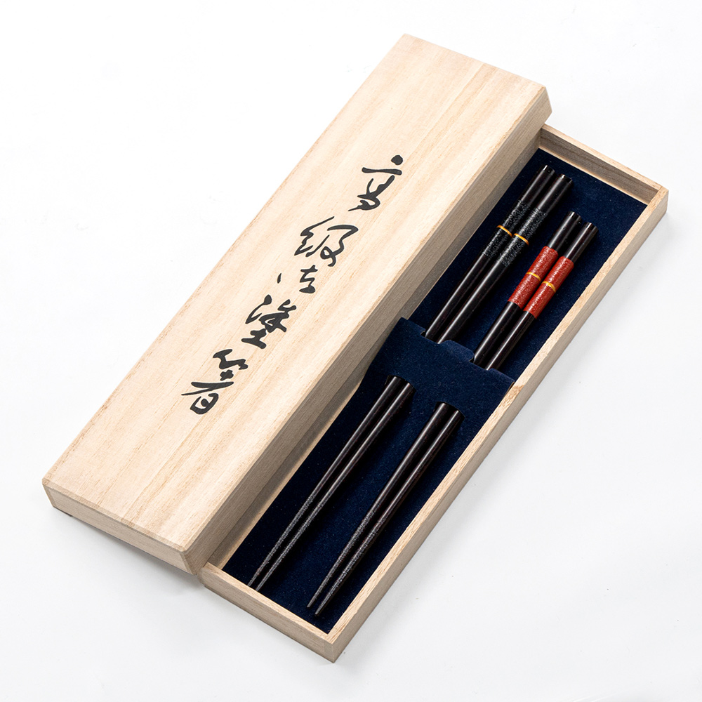 【若狹塗】日本製 金絲 若狹塗 漆筷2入禮盒組 夫妻筷 傳統工藝(若狹塗 金絲 夫妻筷)