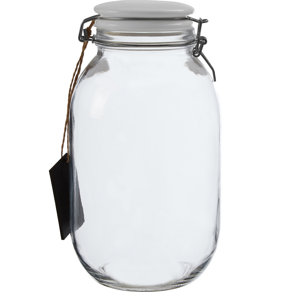 Premier 標記扣式玻璃密封罐(白3L)