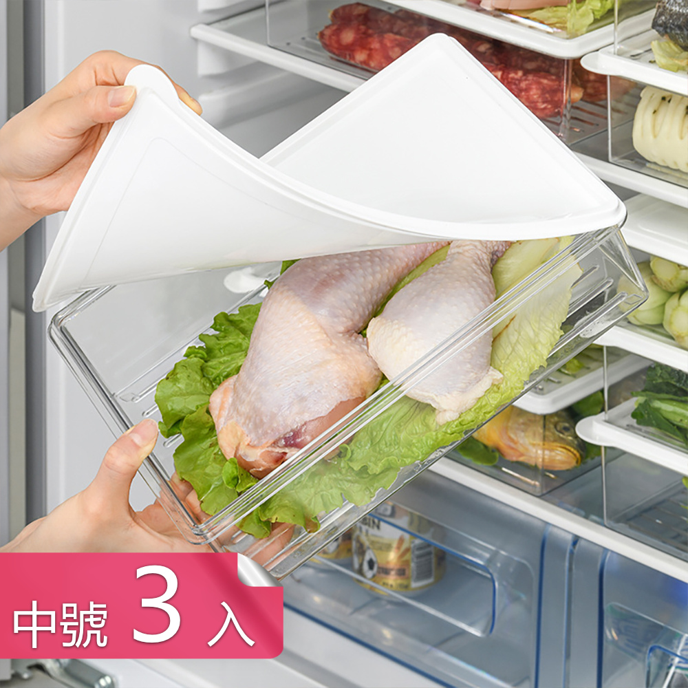 【荷生活】多功能PET高透款食材保鮮盒 密封式加大容量冷凍盒-中號2200ml三入