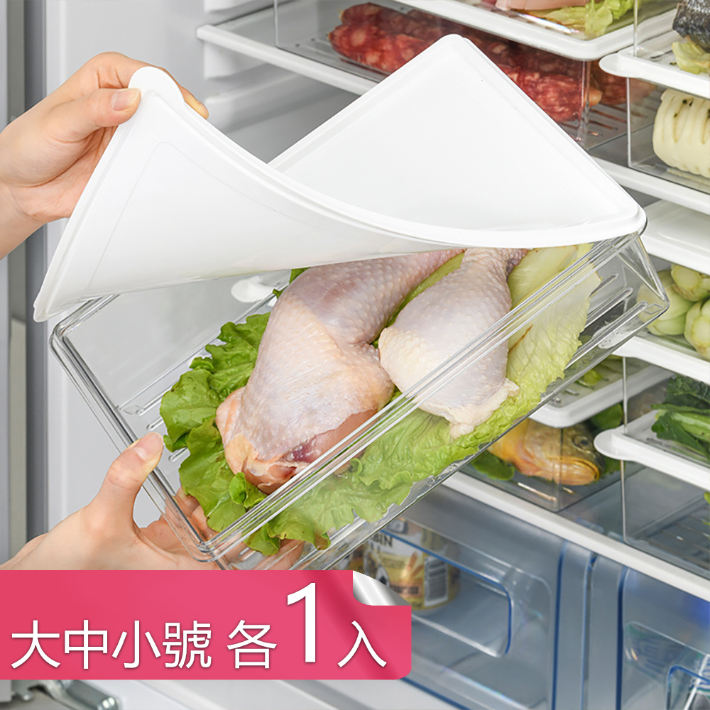 【荷生活】多功能PET高透款食材保鮮盒 密封式加大容量冷凍盒-三尺寸各1入