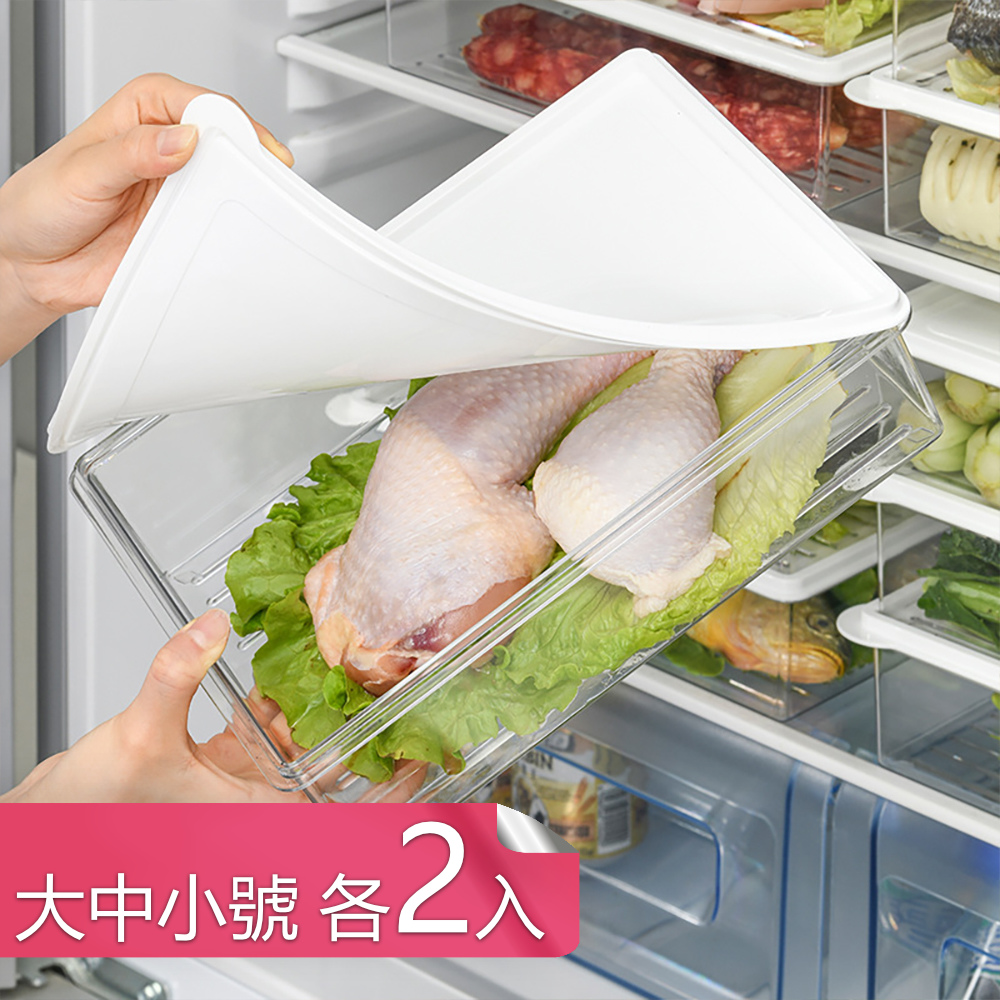 【荷生活】多功能PET高透款食材保鮮盒 密封式加大容量冷凍盒-三尺寸各2入