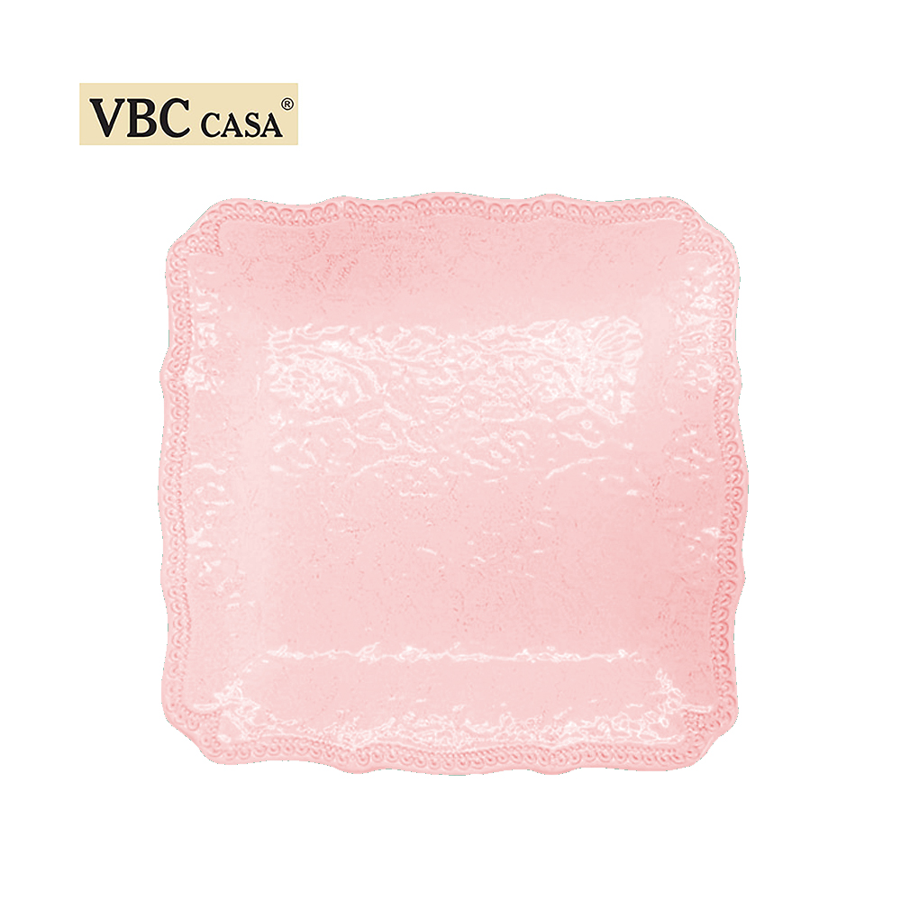 義大利VBC casa-手工浮雕蕾絲系列（粉紅色）24cm正方盤
