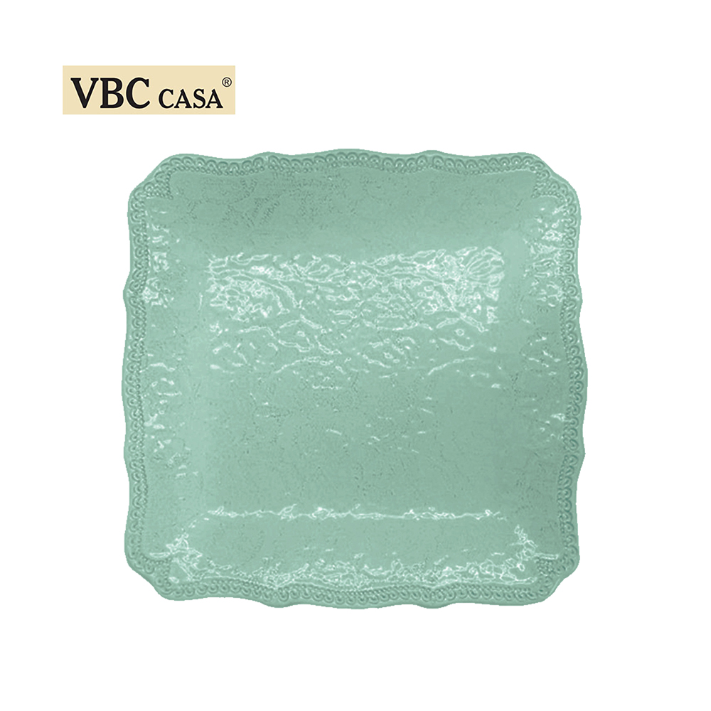 義大利VBC casa-手工浮雕蕾絲系列（蒂芬妮綠）24cm正方盤