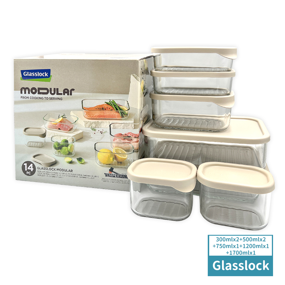 Glasslock玻璃保鮮盒7件組(300mlx2+500mlx2+750mlx1+1200mlx1+1700mlx1)