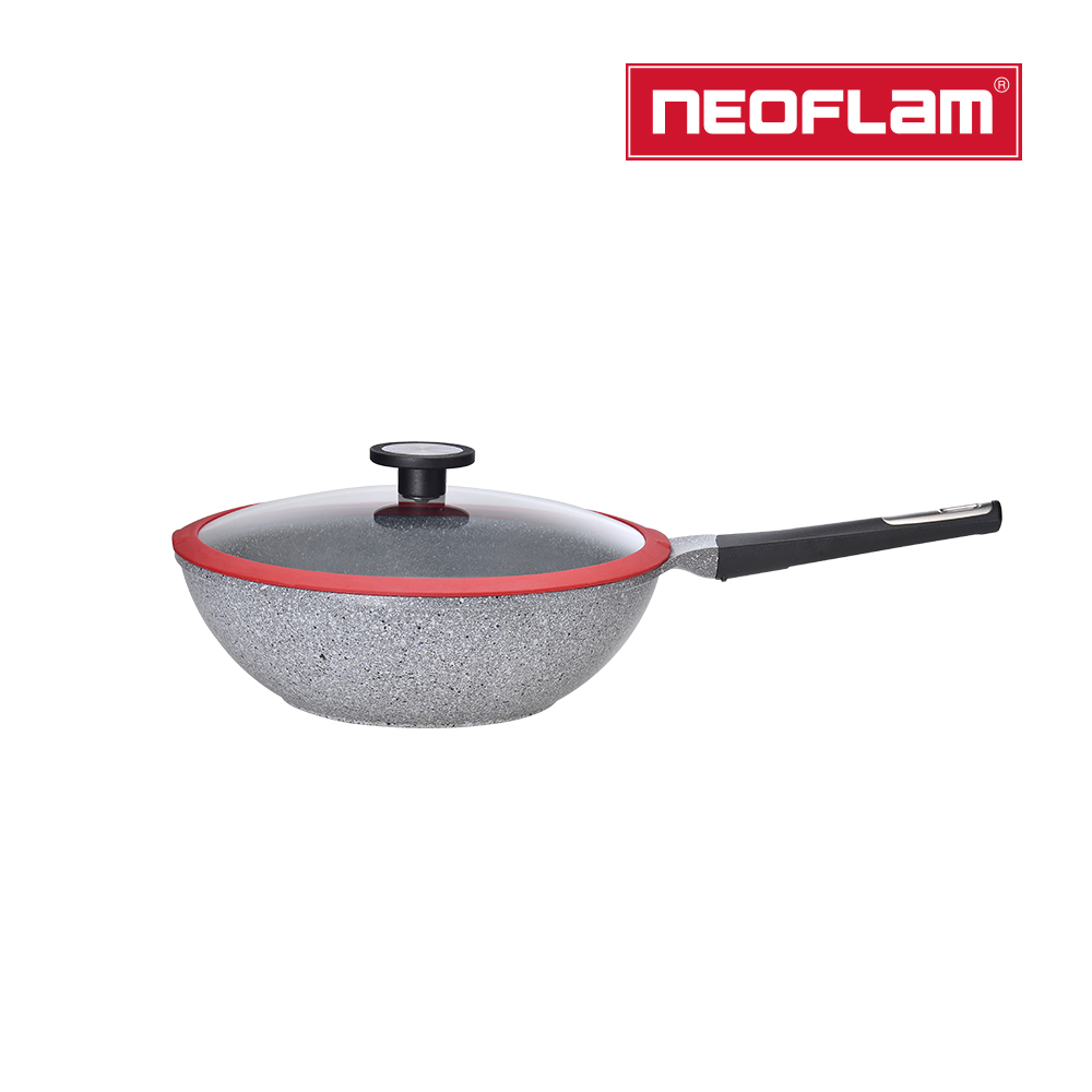 NEOFLAM POTE樸石系列30CM炒鍋+玻璃蓋(IH爐適用/不挑爐具)