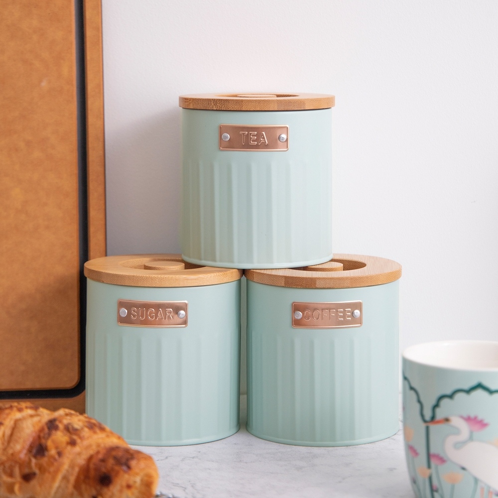 KitchenCraft 茶葉咖啡糖密封罐3入(粉藍1L)