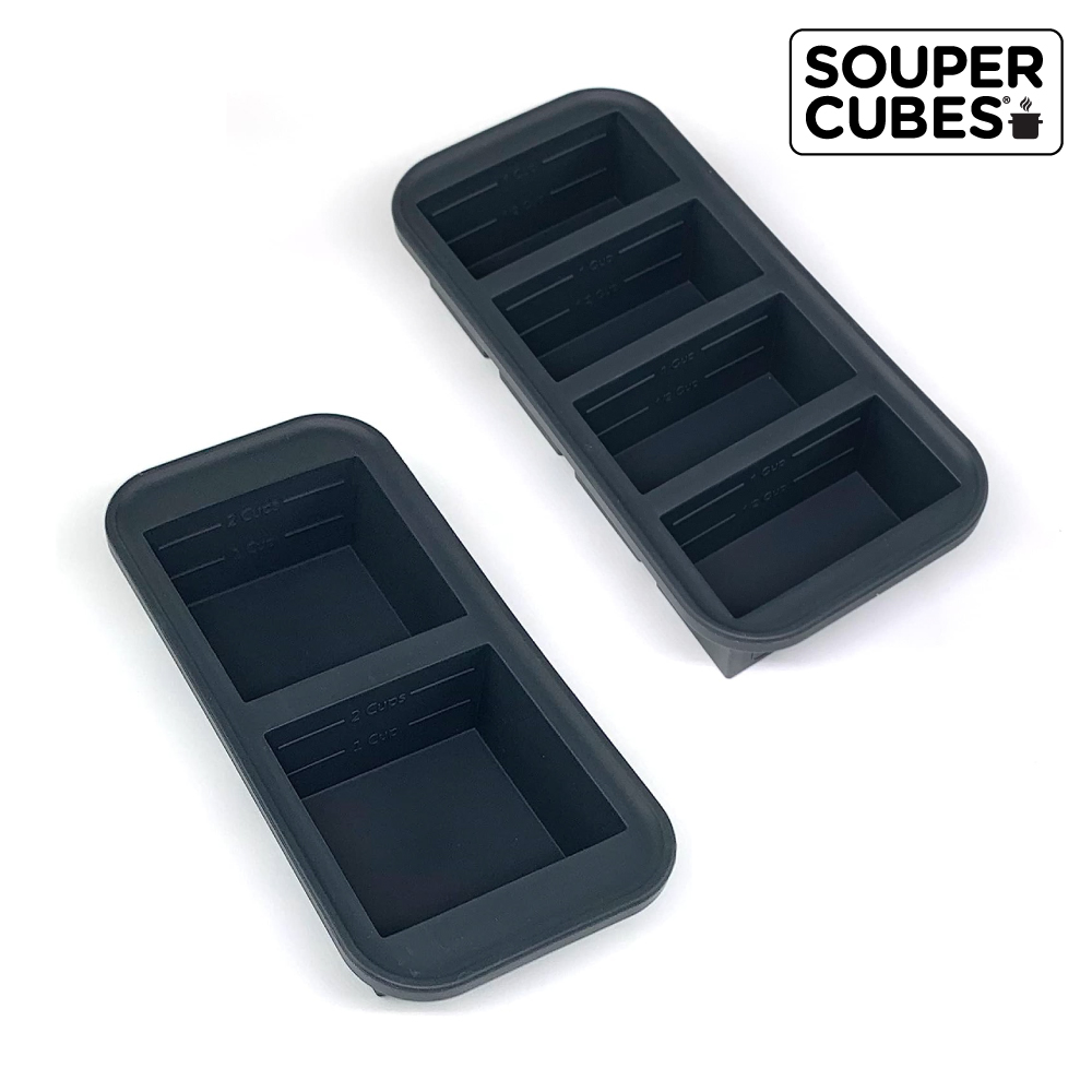 【Souper Cubes】多功能食品級矽膠保鮮盒 曜石灰2件組(2格+4格)