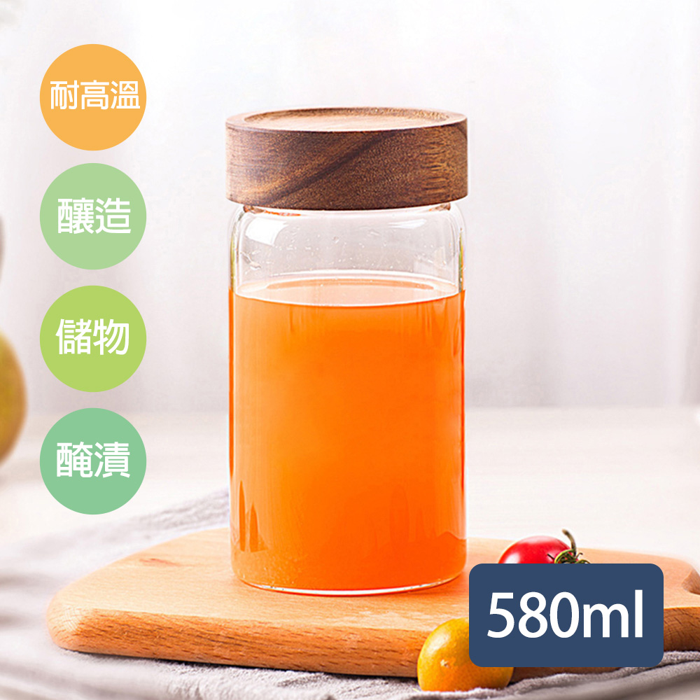 【AsaBuru】日式木蓋高硼矽玻璃儲物罐 收納罐 保鮮罐 580ml