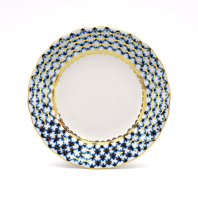 俄羅斯Imperial Porcelain-經典網紋系列-寶藍22K金手工15cm盤禮盒