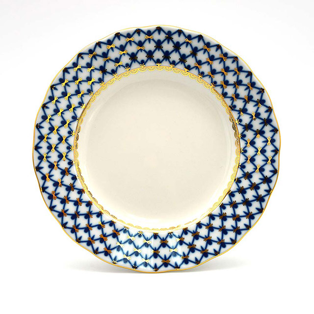 俄羅斯Imperial Porcelain-經典網紋系列-寶藍22K金手工18cm盤禮盒