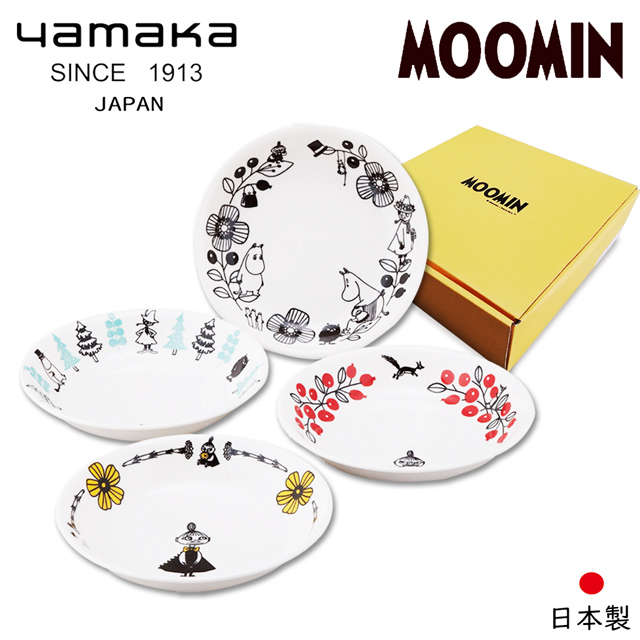 【日本山加yamaka】moomin嚕嚕米彩繪陶瓷深盤禮盒4入組 (MM1400-184)