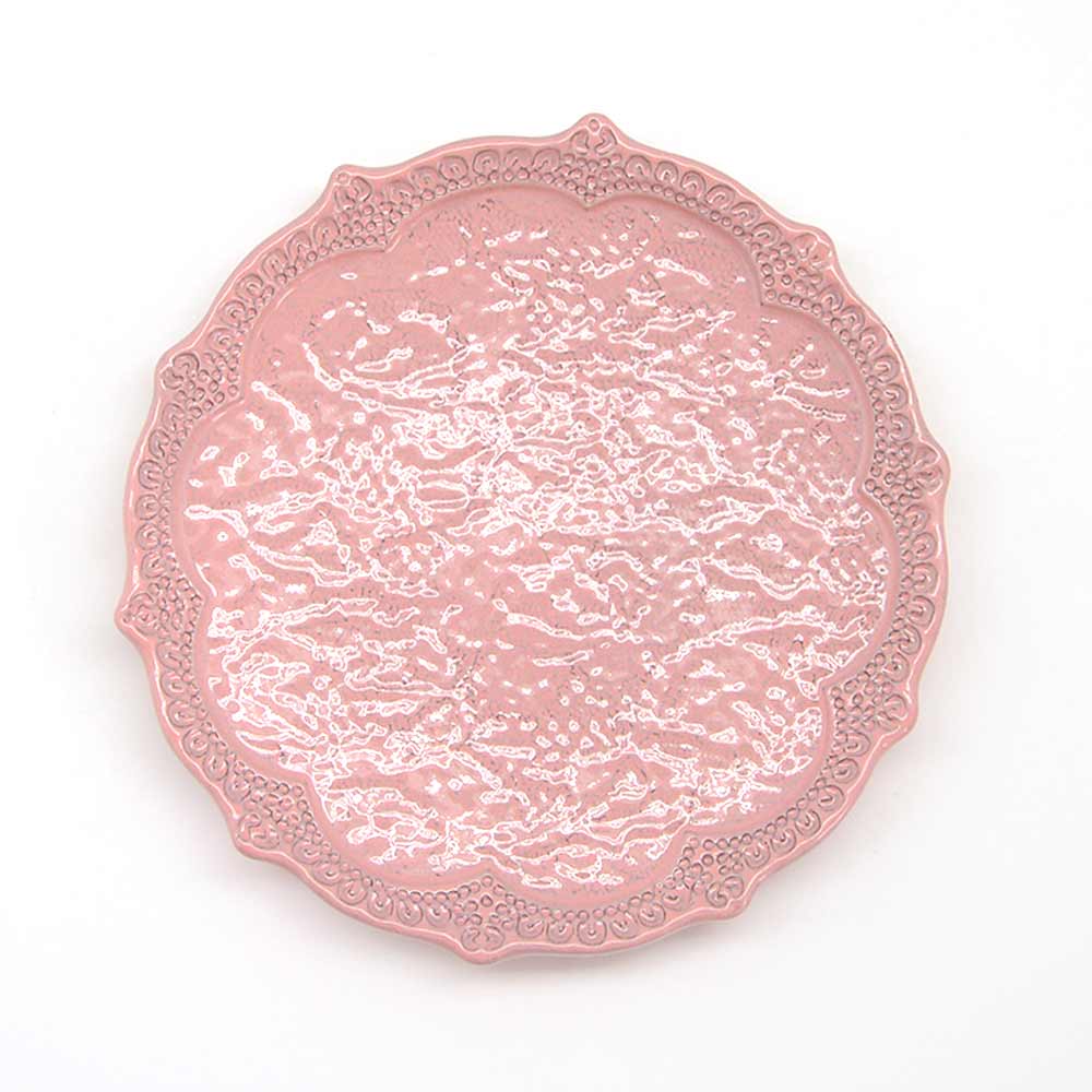 義大利VBC casa-手工浮雕蕾絲系列（粉紅色）16cm餐盤
