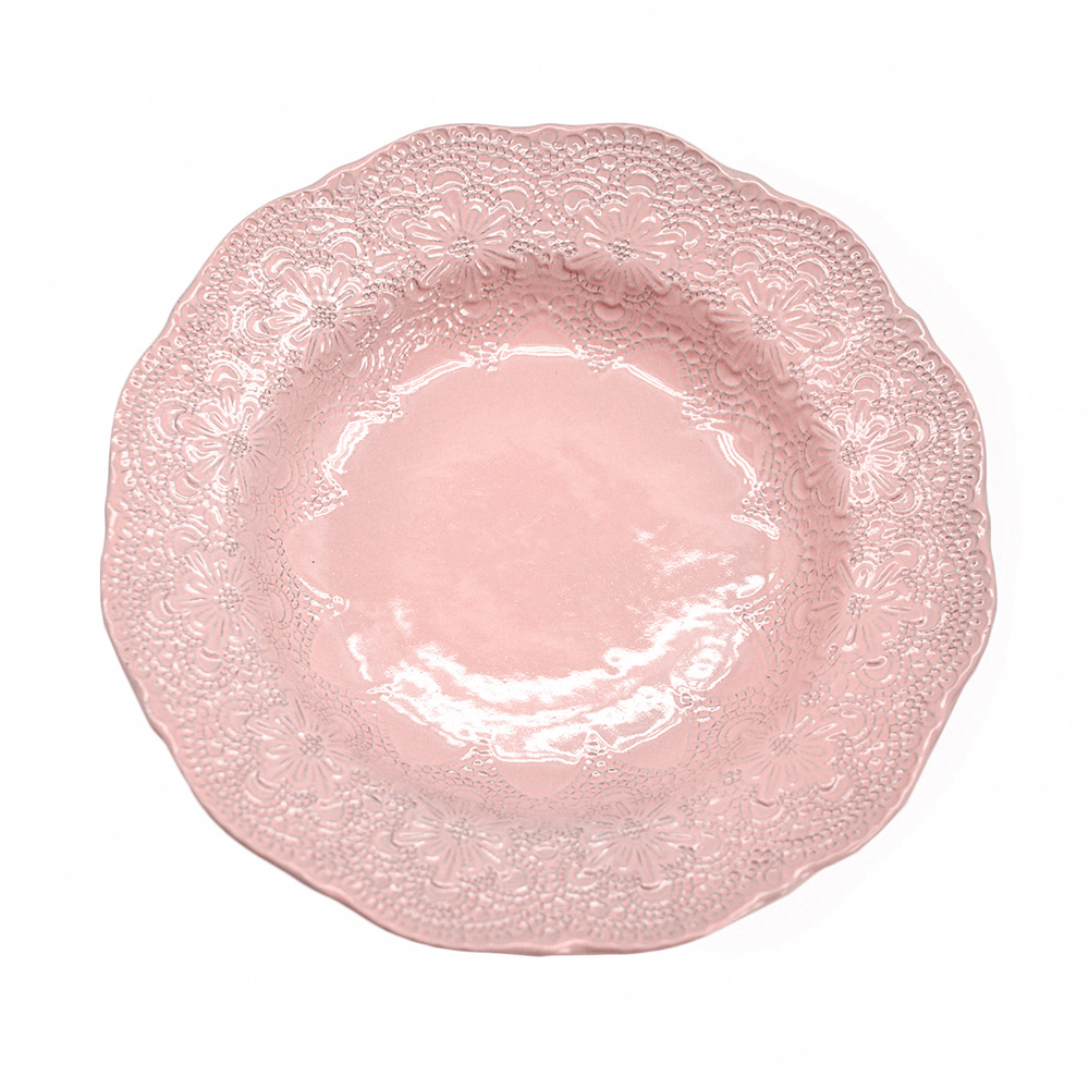 義大利VBC casa-手工浮雕蕾絲系列（粉紅色）25cm湯盤