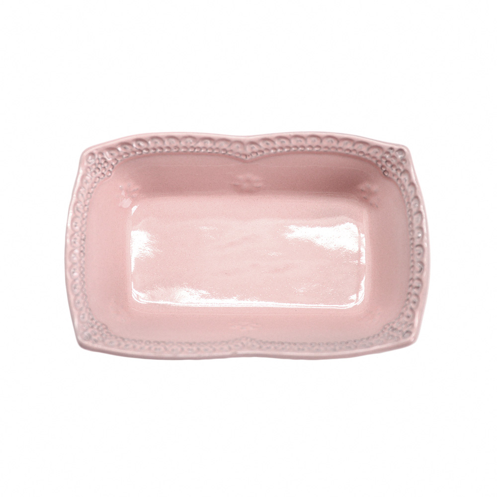義大利VBC casa-手工浮雕蕾絲系列-少女粉紅13cm方形小碟