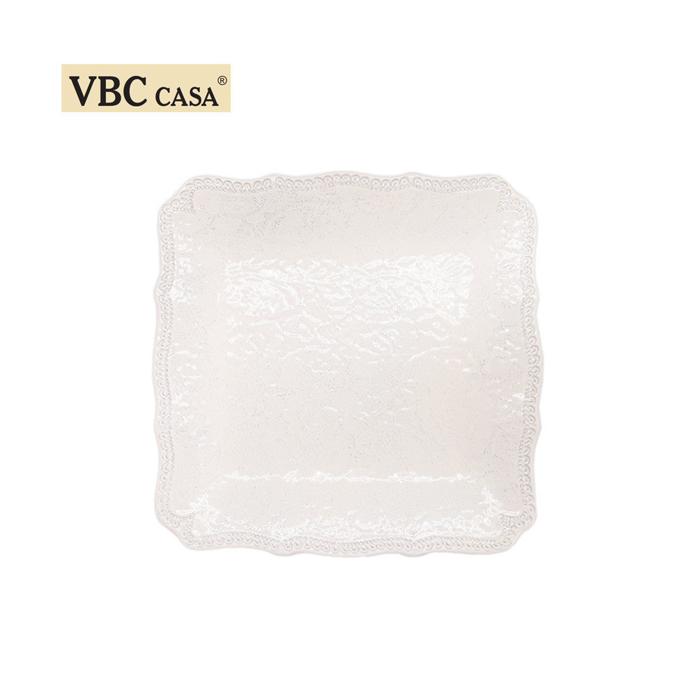 義大利VBC casa-手工浮雕蕾絲系列（米白色）24cm正方盤