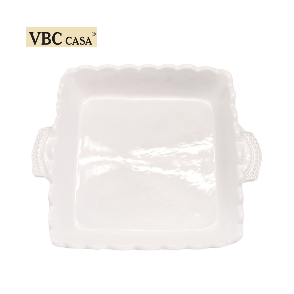 義大利VBC casa-純白蕾絲系列22cm正方雙把手烤盤