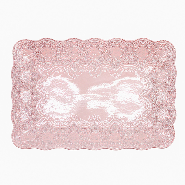 義大利VBC casa-手工浮雕蕾絲系列（粉紅色）40cm長方盤