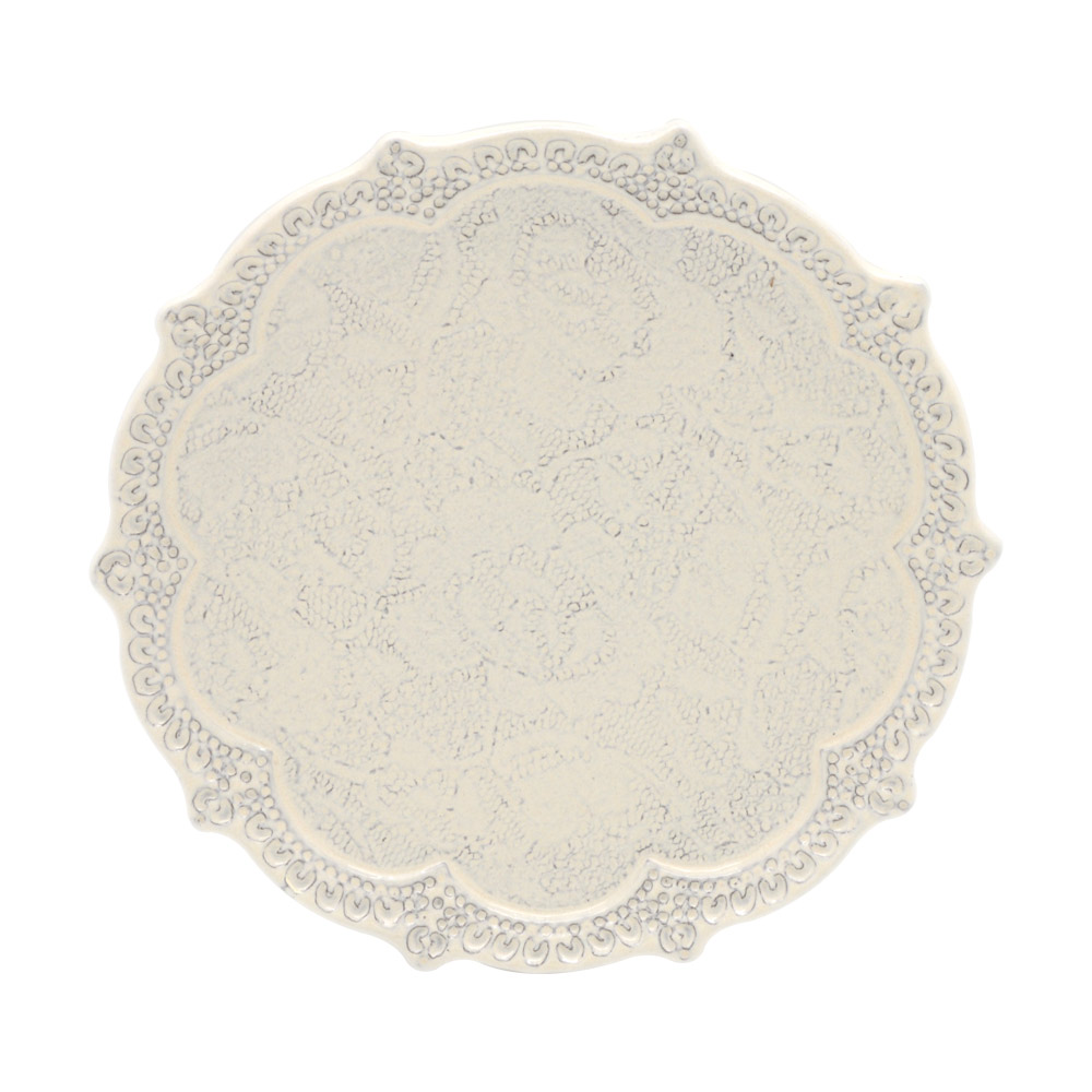 義大利VBC casa-手工浮雕蕾絲系列（米白色）16cm餐盤
