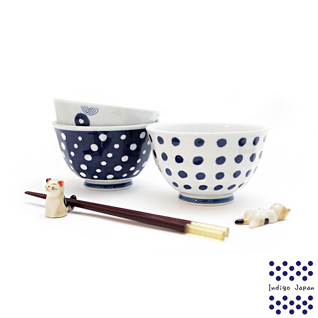 【西海陶器】日本輕量瓷波佐見燒3入碗公組-藍丸紋
