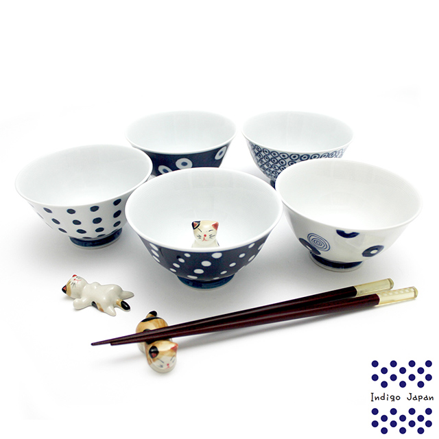 【西海陶器】日本輕量瓷波佐見燒5入飯碗組-藍丸紋