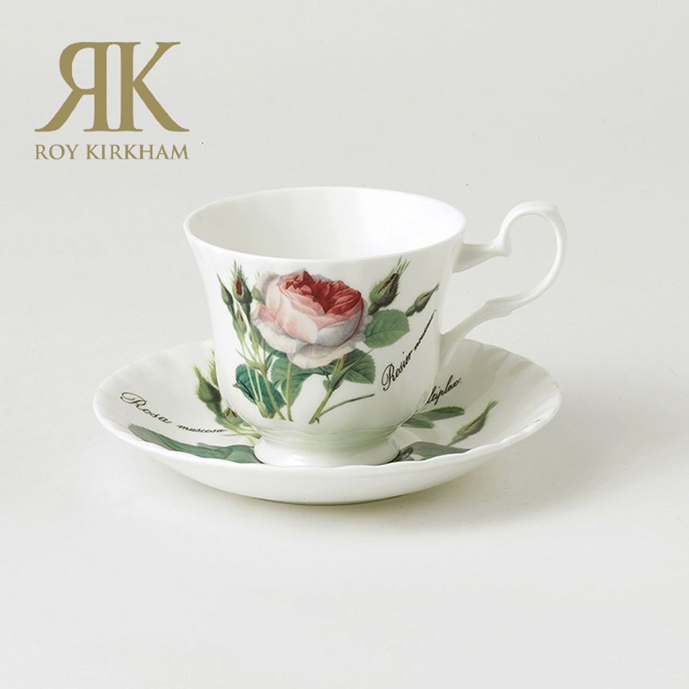 英國Roy Kirkham-浪漫淺玫瑰系列230ml咖啡花茶杯盤組