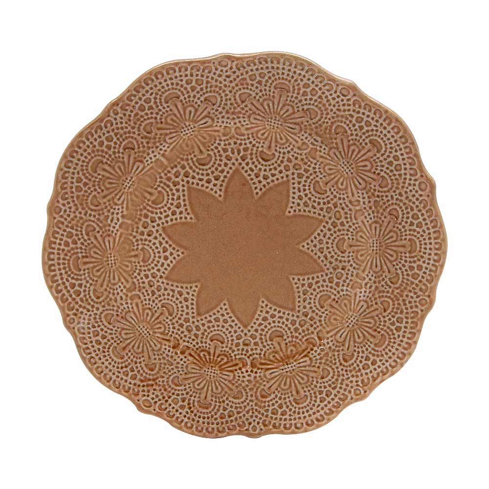 義大利VBC casa-手工浮雕蕾絲系列20cm餐盤-深栗棕
