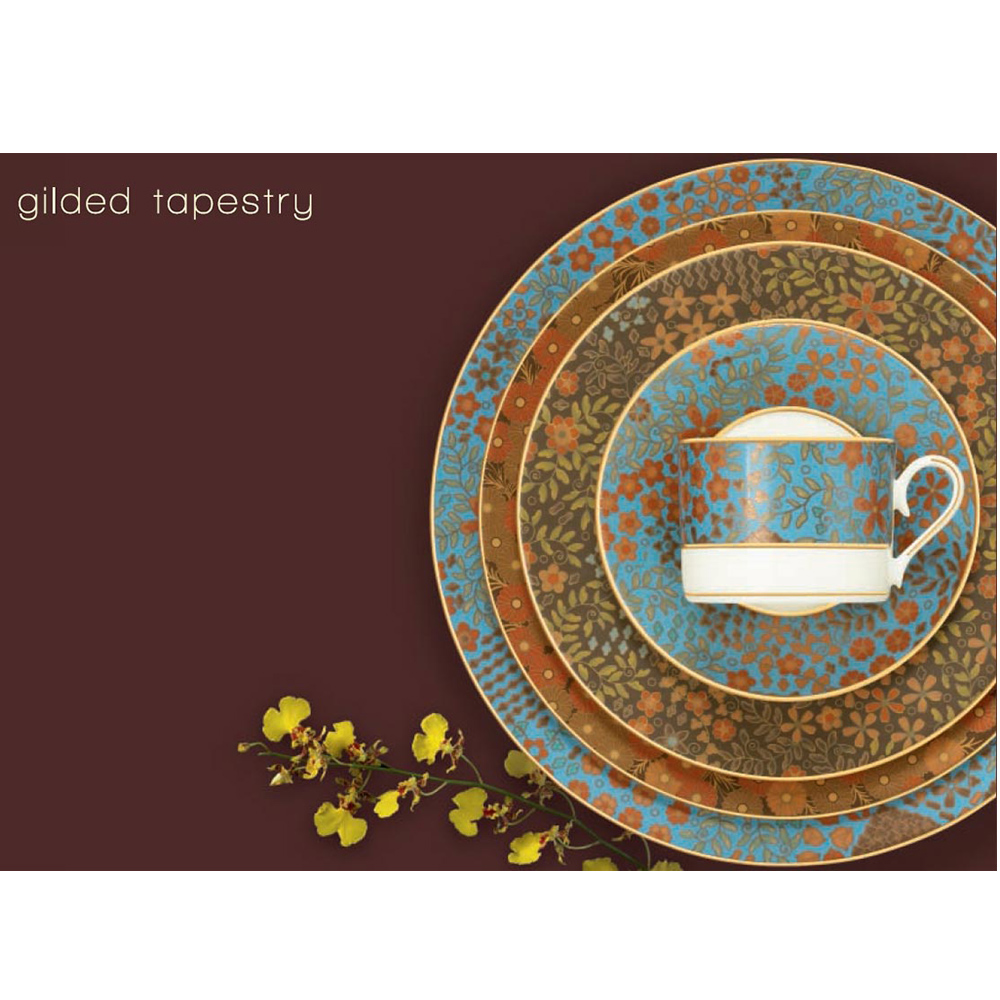 美國LENOX白宮御用品牌-Gilded Tapestry五件骨瓷餐具-原裝彩盒