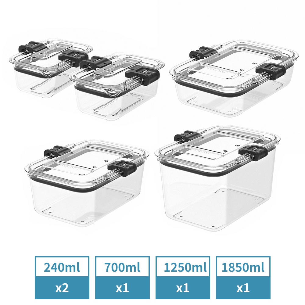 【Prepara沛樂生活】Latchlok 系列 TRITAN 保鮮盒 5件組 (240mlx2+700ml+1250ml+1850ml)