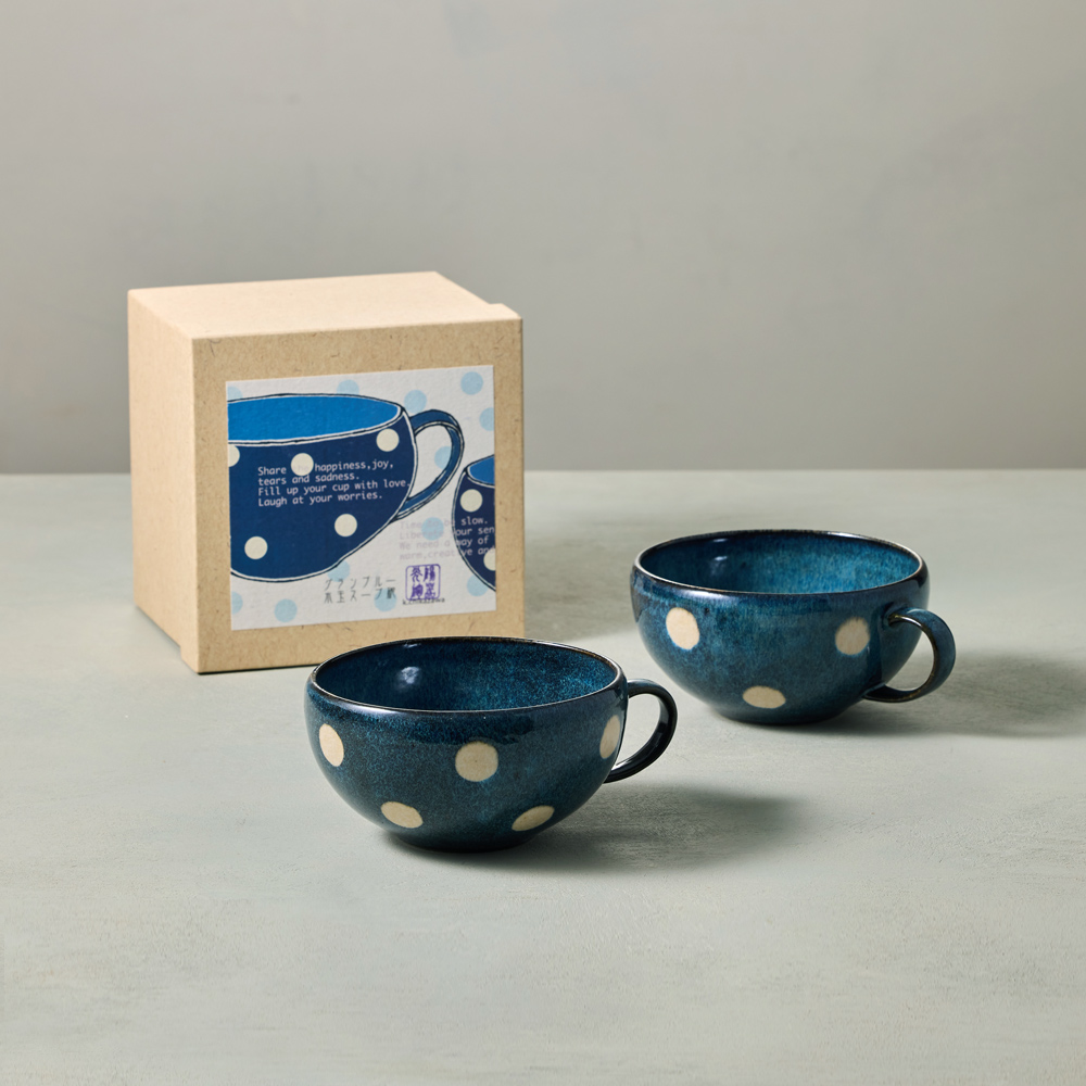 有種創意 - 日本美濃燒 - 藍水玉湯碗 - 禮盒組(2件式) - 400 ml
