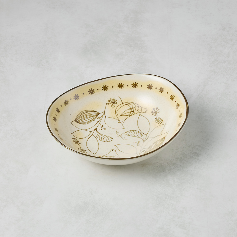 日本美濃燒 - 芬蘭花紋橢圓碗 - 兩款任選 (17.2 cm)