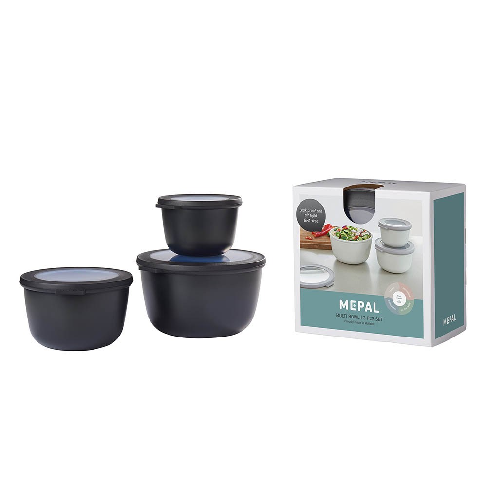 荷蘭 Mepal 圓形密封保鮮盒三件組(500ml+1L+2L)-黑