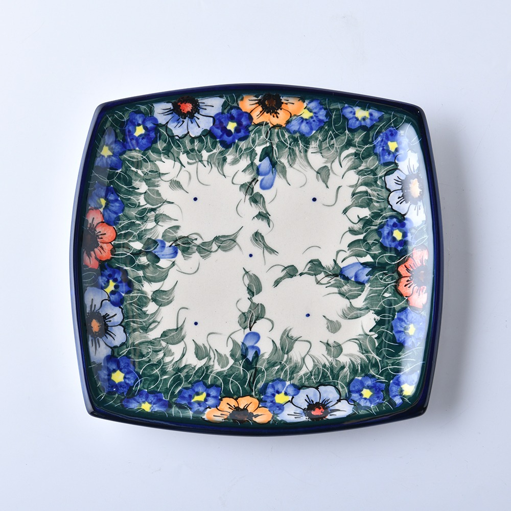 波蘭陶 紫花蔓藤系列 方形淺盤 18.5cm 波蘭手工製