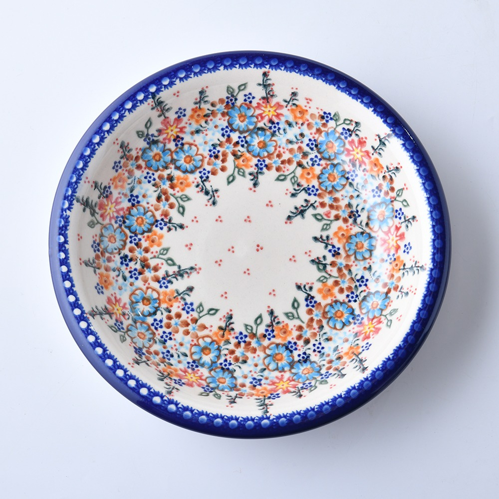波蘭陶 蔚藍橙光系列 圓形深餐盤 22cm 波蘭手工製