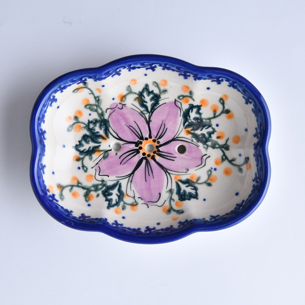 波蘭陶 粉紫私語系列 肥皂盤 波蘭手工製