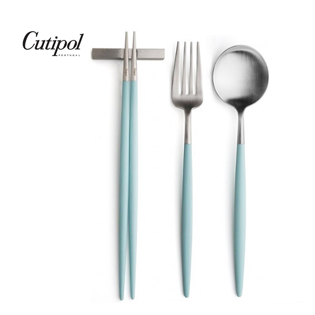 葡萄牙Cutipol GOA系列-蒂芬妮藍柄新三件餐具組-叉匙筷