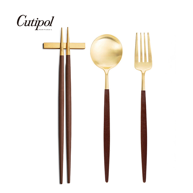 葡萄牙Cutipol GOA系列-棕金新三件餐具組-叉匙筷
