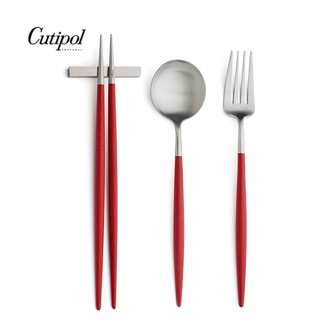 葡萄牙Cutipol GOA系列-紅柄新三件餐具組-叉匙筷