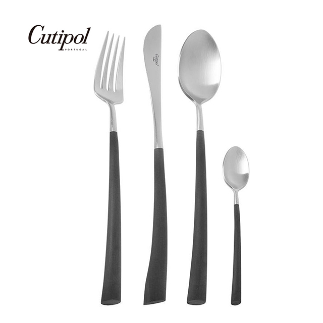 葡萄牙Cutipol-NOOR系列-黑柄霧面不鏽鋼-23cm主餐刀叉匙13cm咖啡匙-4件組