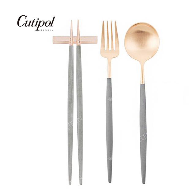 葡萄牙Cutipol GOA ROSE系列-灰玫瑰金霧面不銹鋼-新三件餐具組-叉匙筷