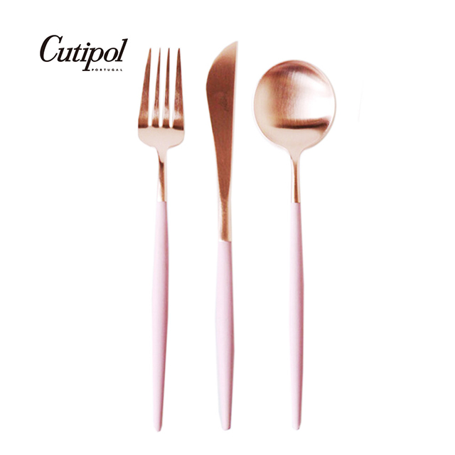葡萄牙Cutipol GOA ROSE系列-粉玫瑰金霧面不銹鋼-21.5cm主餐刀叉匙-3件組