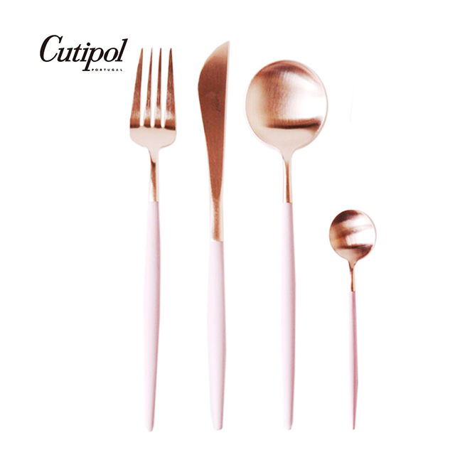 葡萄牙Cutipol GOA ROSE系列-粉玫瑰金霧面不銹鋼-21.5cm主餐刀叉匙12cm咖啡匙-4件組