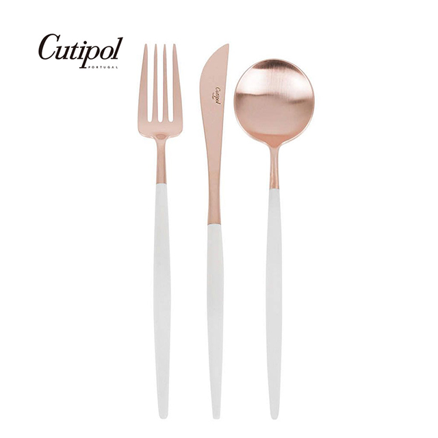 葡萄牙Cutipol GOA ROSE系列-白玫瑰金霧面不銹鋼-21.5cm主餐刀叉匙-3件組