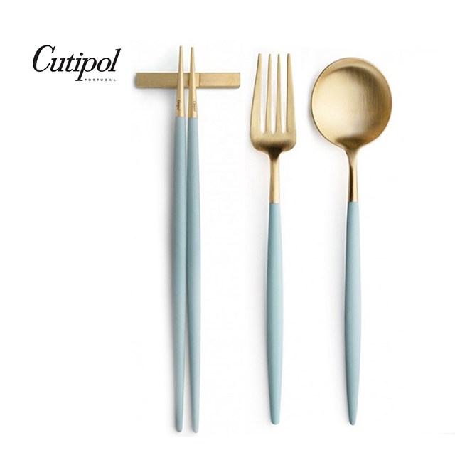 葡萄牙Cutipol GOA系列-蒂芬妮藍金新三件餐具組-叉匙筷