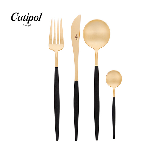 葡萄牙Cutipol-GOA系列-黑金霧面不銹鋼-21.5cm主餐刀叉匙12cm咖啡匙-4件組