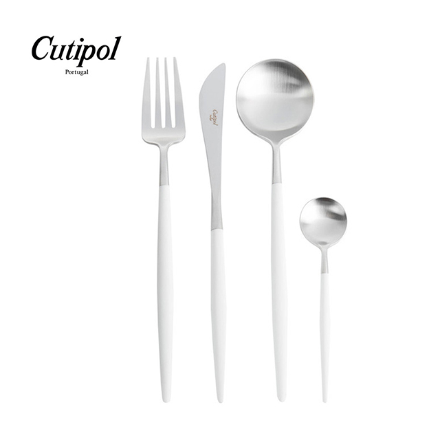 葡萄牙Cutipol-GOA系列-白柄不銹鋼-21.5cm主餐刀叉匙12cm咖啡匙-4件組
