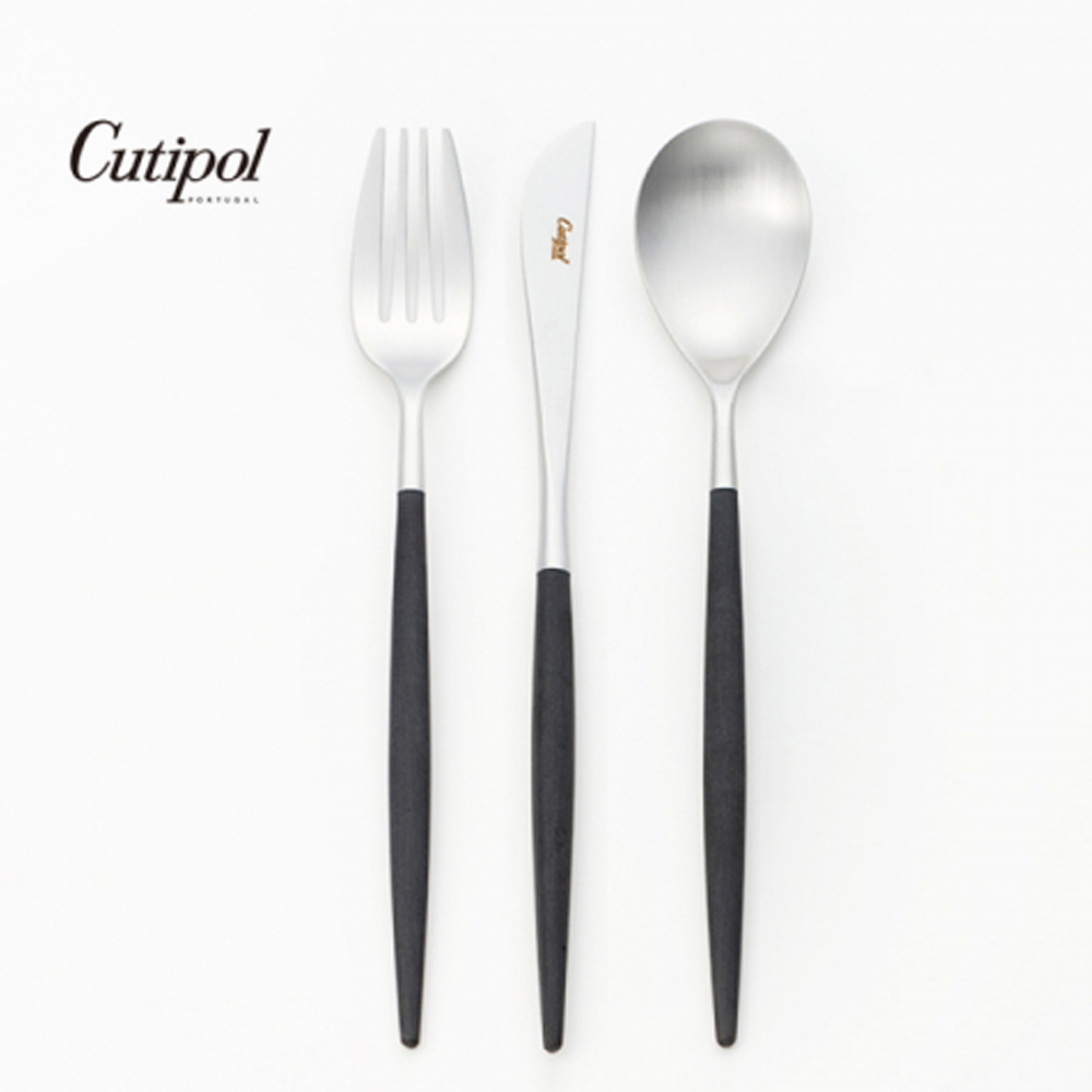 葡萄牙Cutipol MIO系列-黑柄霧面不銹鋼-21.5cm主餐刀叉匙-3件組